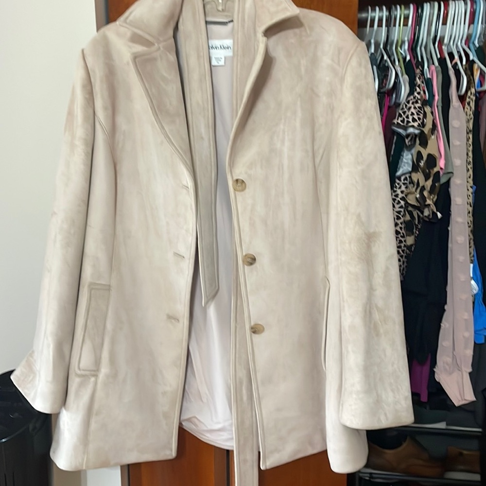 Calvin Klein light pink suede jacket with belt tie XL